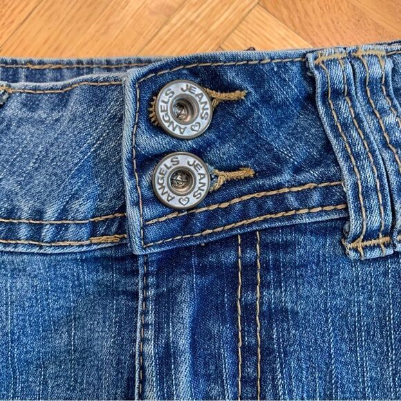 Angels Jeans Y2K Floral Sequin Distressed Denim Mini Micro Skirt Blue Size 7 - Picture 5 of 10